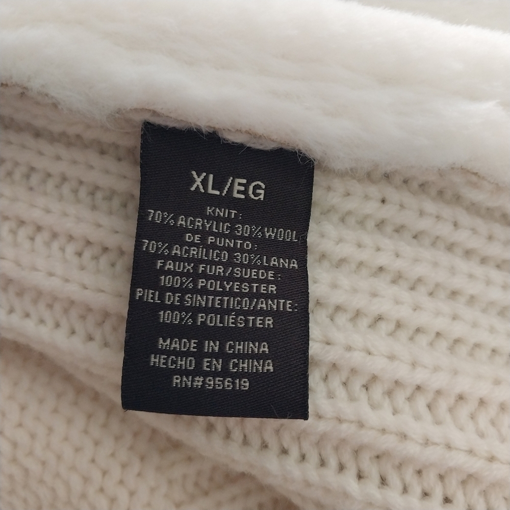 Fever Women's XL Cascade Collar Beige/Tan Knit Faux Suede & Sherpa Knit Jacket - Picture 6 of 13